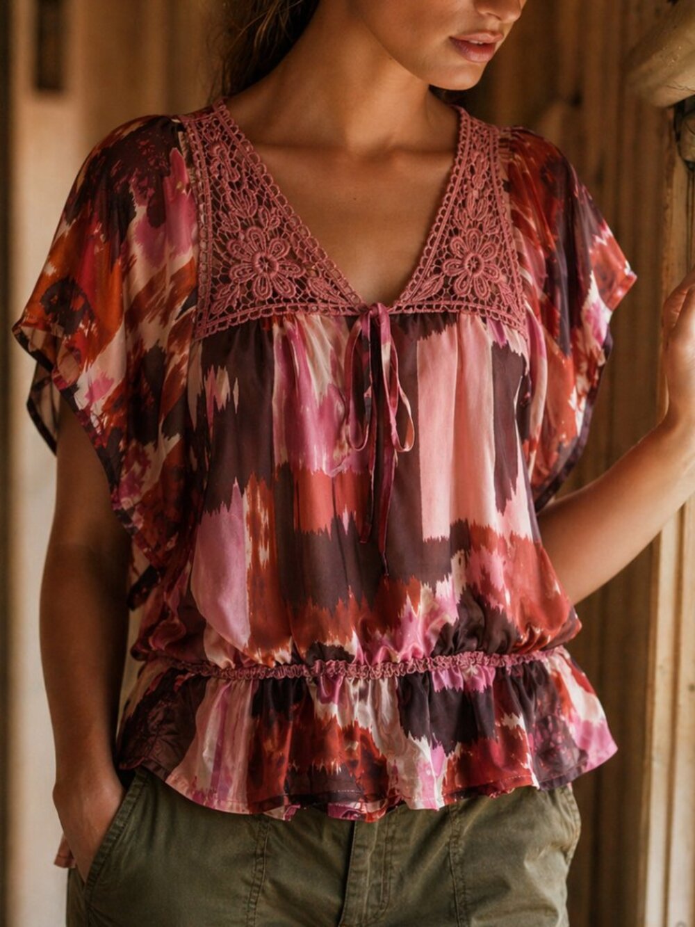 Chiffon Lace Printed Blouse (0261 MR)